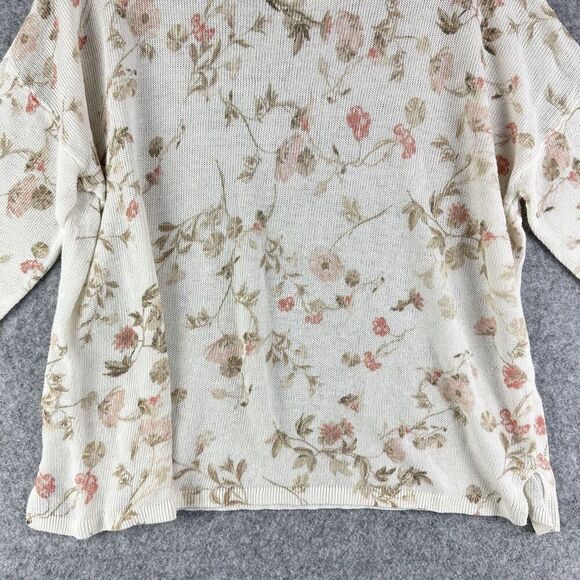 J Jill Top Womens Large Floral Knit Linen Blend Coastal Breezy Beach Cottage - Picture 7 of 13